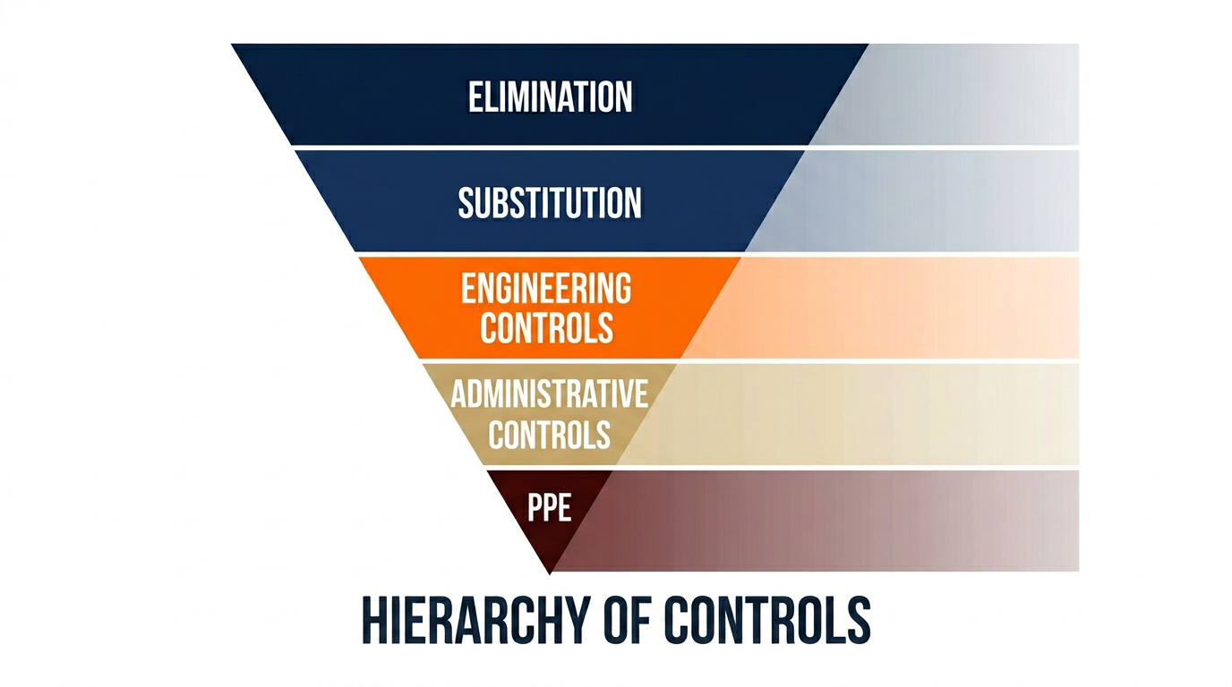 Hierarchy of Controls — Elimination, Substitution, Engineering Controls, Administrative Controls, PPE